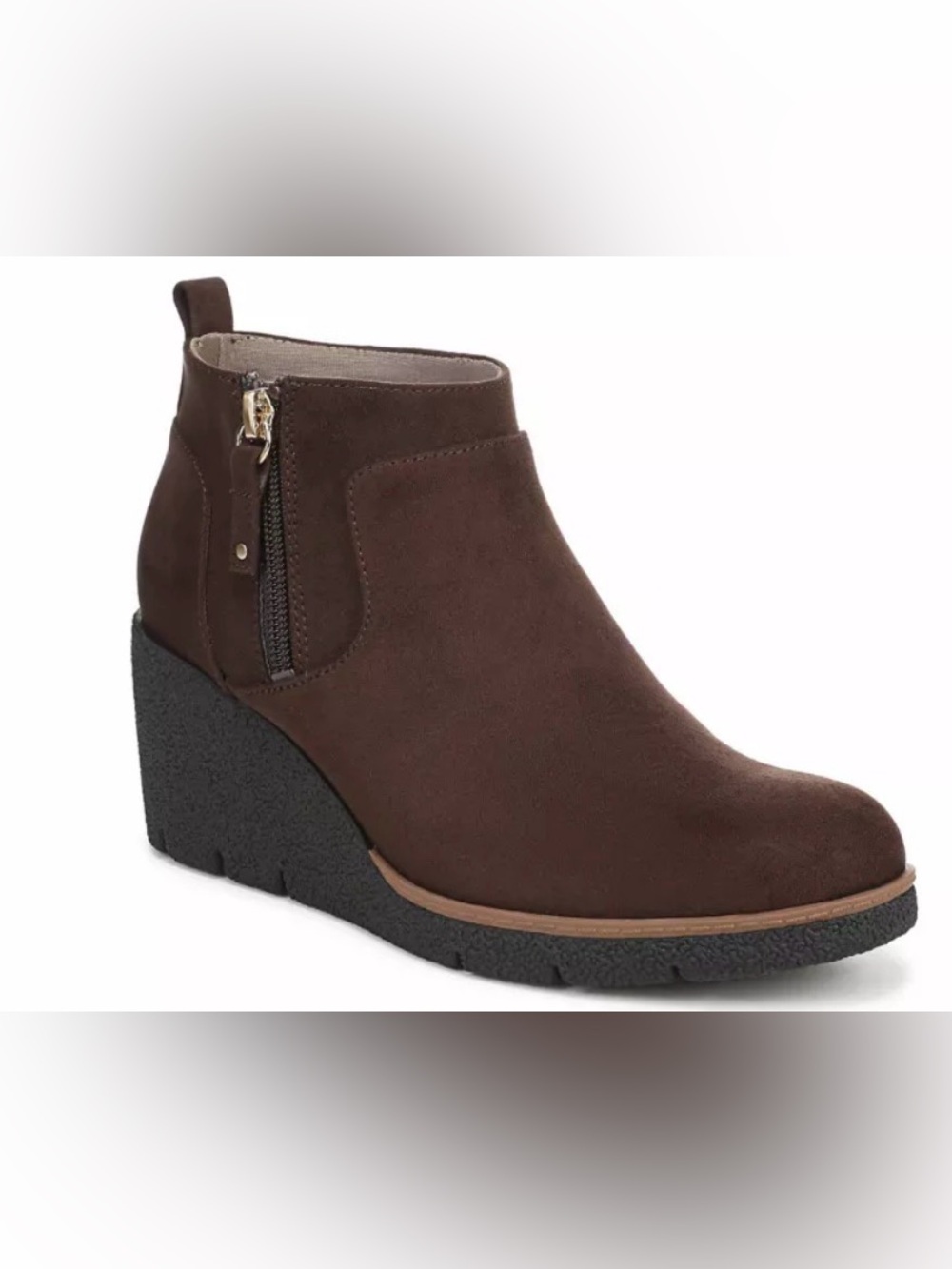 Dr Scholl Bianca Wedge Bootie Women's Brown Suede with Side Zip Deep Maroon 9.5